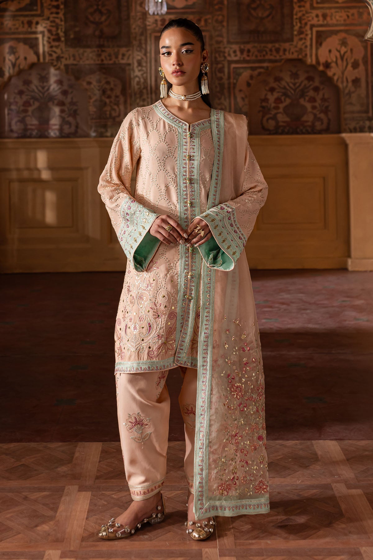 Luxurious Embroidered Silk Unstitched Dress Material by Nureh - NE-141
