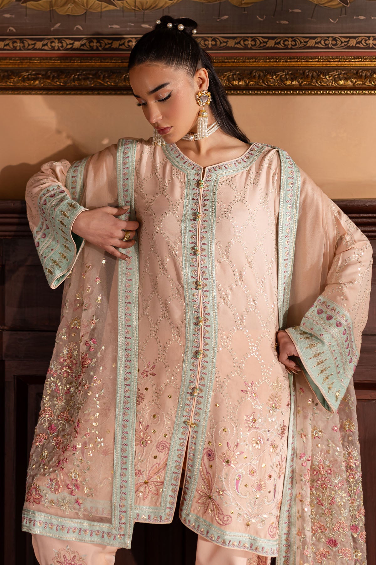 Luxurious Embroidered Silk Unstitched Dress Material by Nureh - NE-141